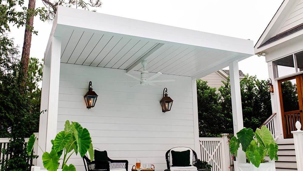 Coastal white aluminum pergola. Azenco Outdoor